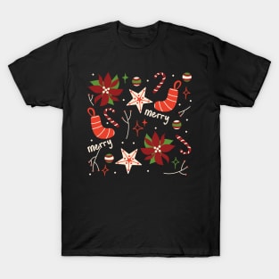 Medieval Christmas Aesthetic Retro Yule Decoration Pattern T-Shirt